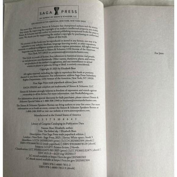 The Folded Sky by Elizabeth Bear (2025) White Space Novel – Paperback Sci-Fi - Picture 7 of 12